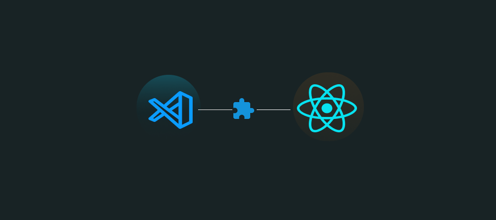 VS Code logo connecting to React logo with a puzzle piece between