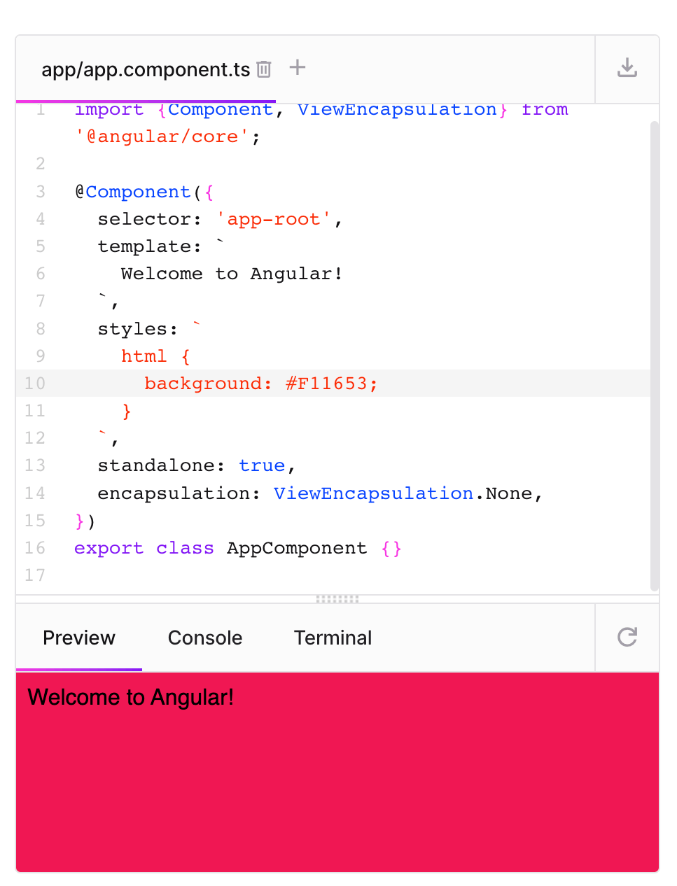 Testing out the new Angular playground and v17 css syntax