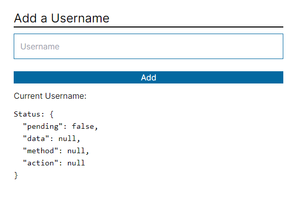Screenshot of add a username app with field and button, with code below