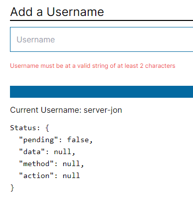 Error: Username must be a valid string of at least 2 characters