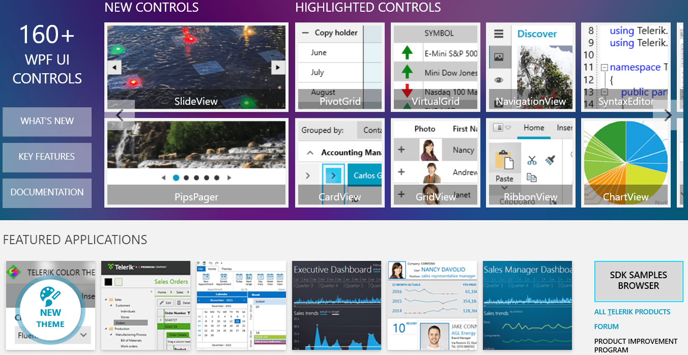 160+ WPF UI controls, featured applications