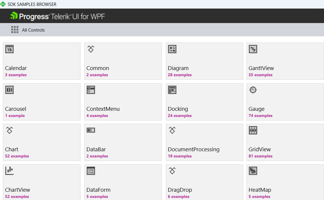 SDK Samples browser for Progress Telerik UI for WPF