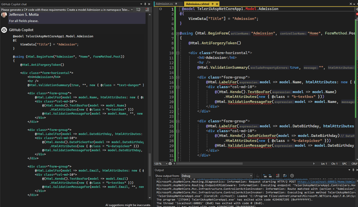 Copilot prompt for all fields please and code