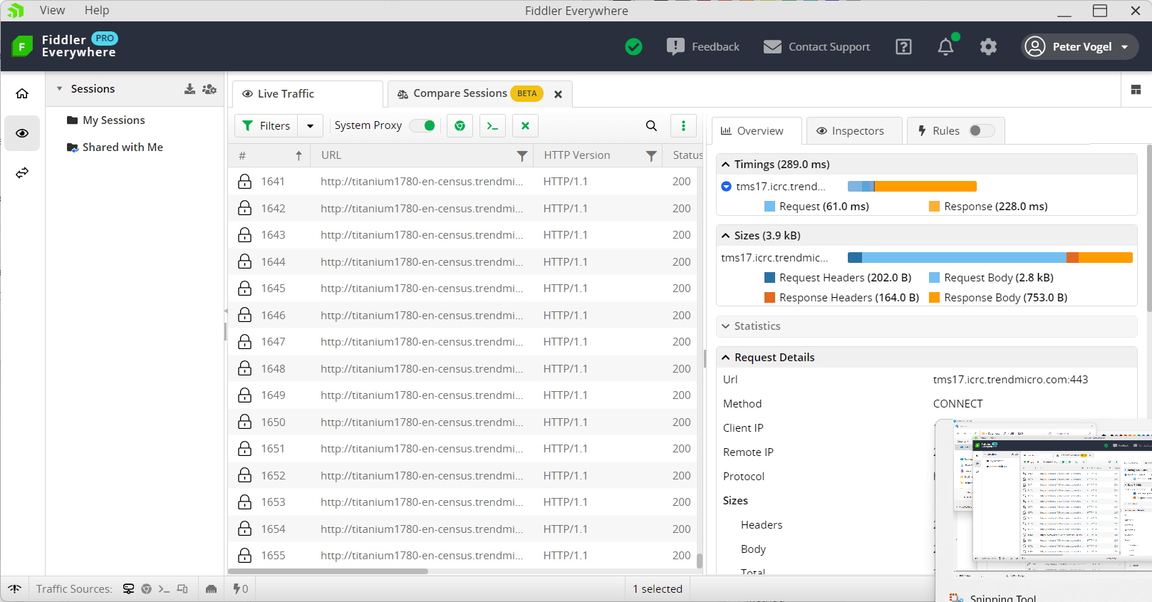 By default, Fiddler Everywhere captures all of the traffic between your computer and the network – you may be surprised at just how much is already going on.