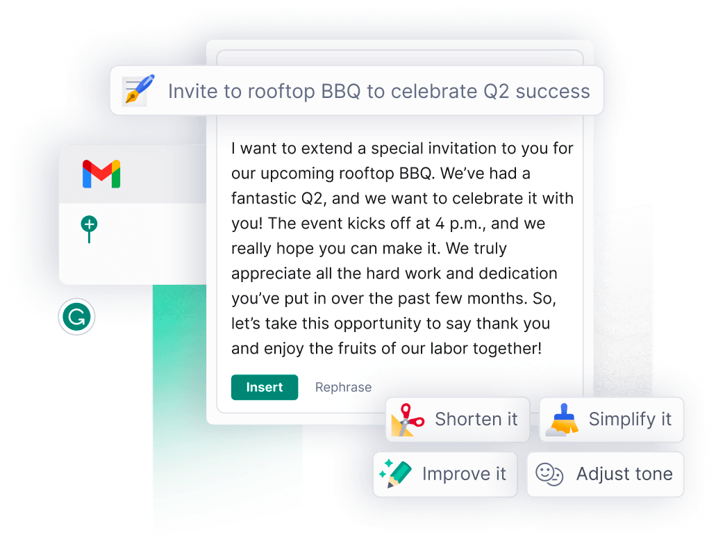 grammarly has buttons for shorten it, simplify it, improve it, adjust tone