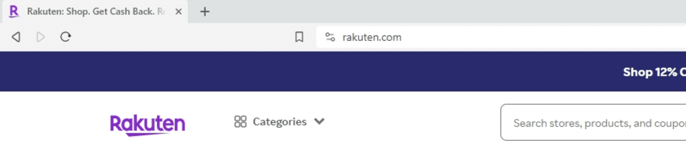 Rakuten uses the purple “R” and underline swoosh to form its favicon.