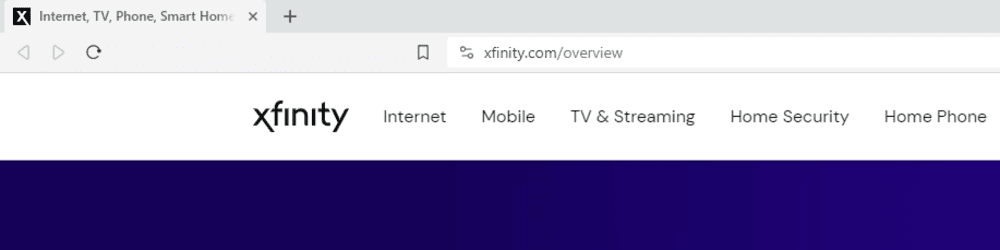 The Xfinity favicon reverts the colors of the logo. Instead of black lettering on a white background, the favicon is a big white “X” on a black background.