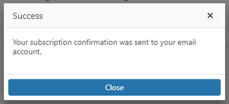 Success dialog confirming subscription