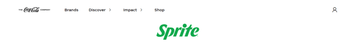 The website header for Sprite contains links to Brands, Discover, Impact, and Shop. The Impact section opens up to two subsections: Social and Sustainability.