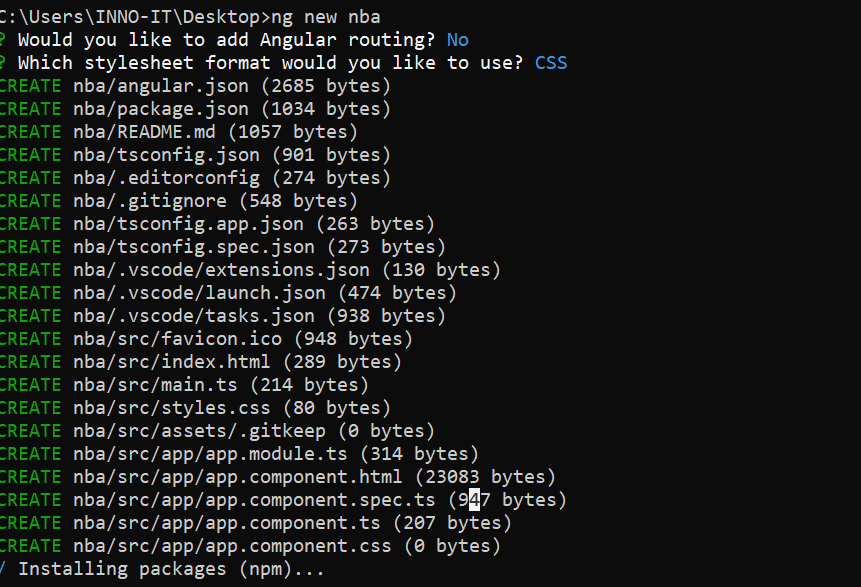 Would you like to add Angular routing? No. Which stylesheet format? CSS