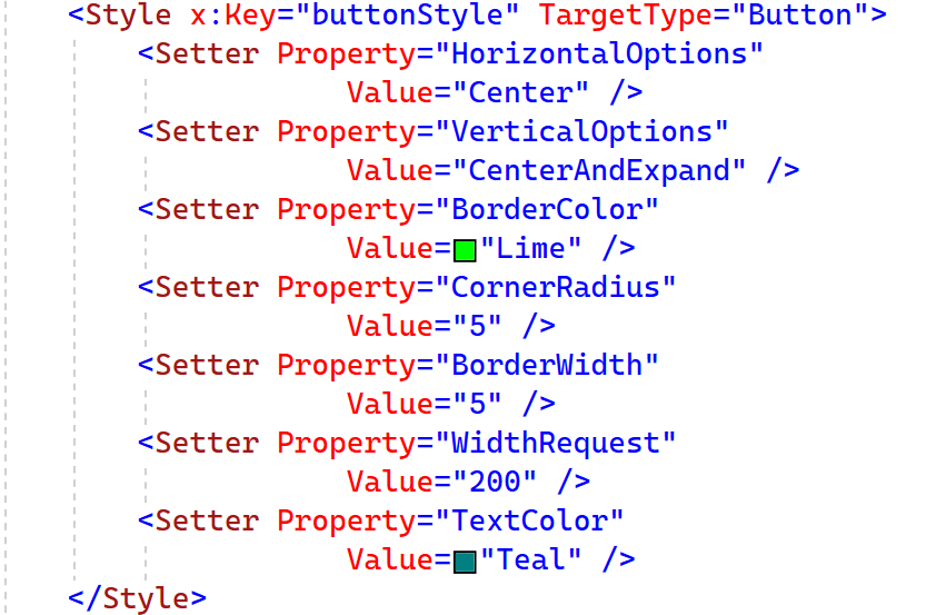 Style settings in XAML for maui