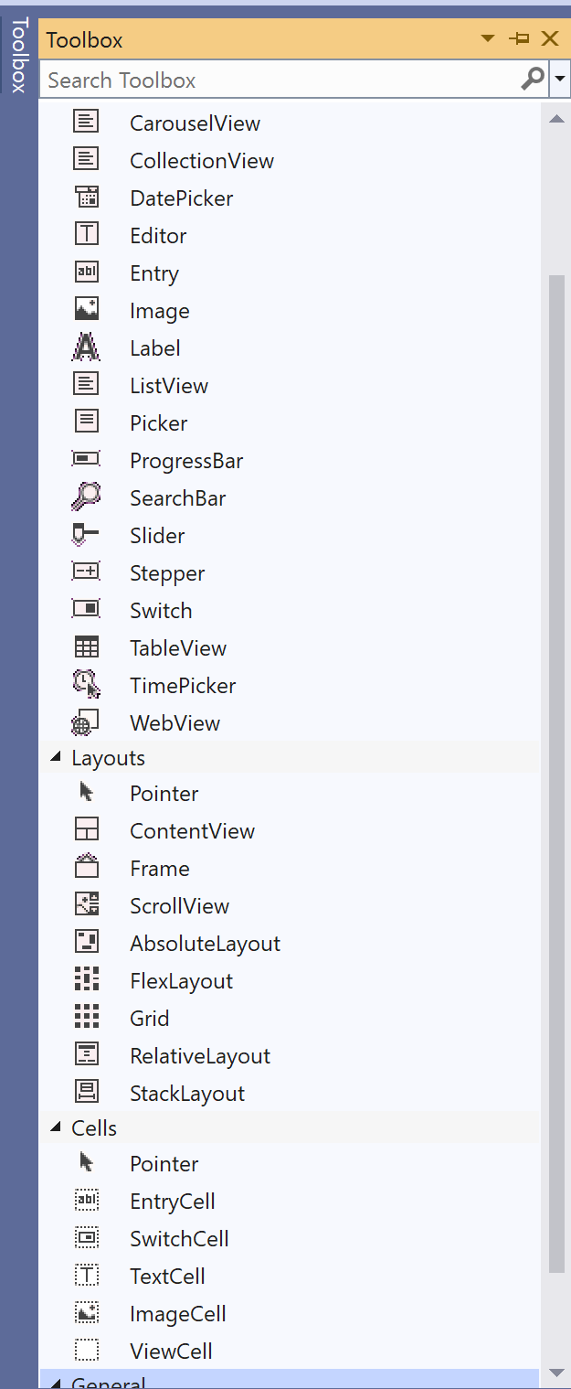 .NET MAUI toolbox list