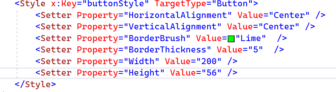 Style settings in xaml for WPF