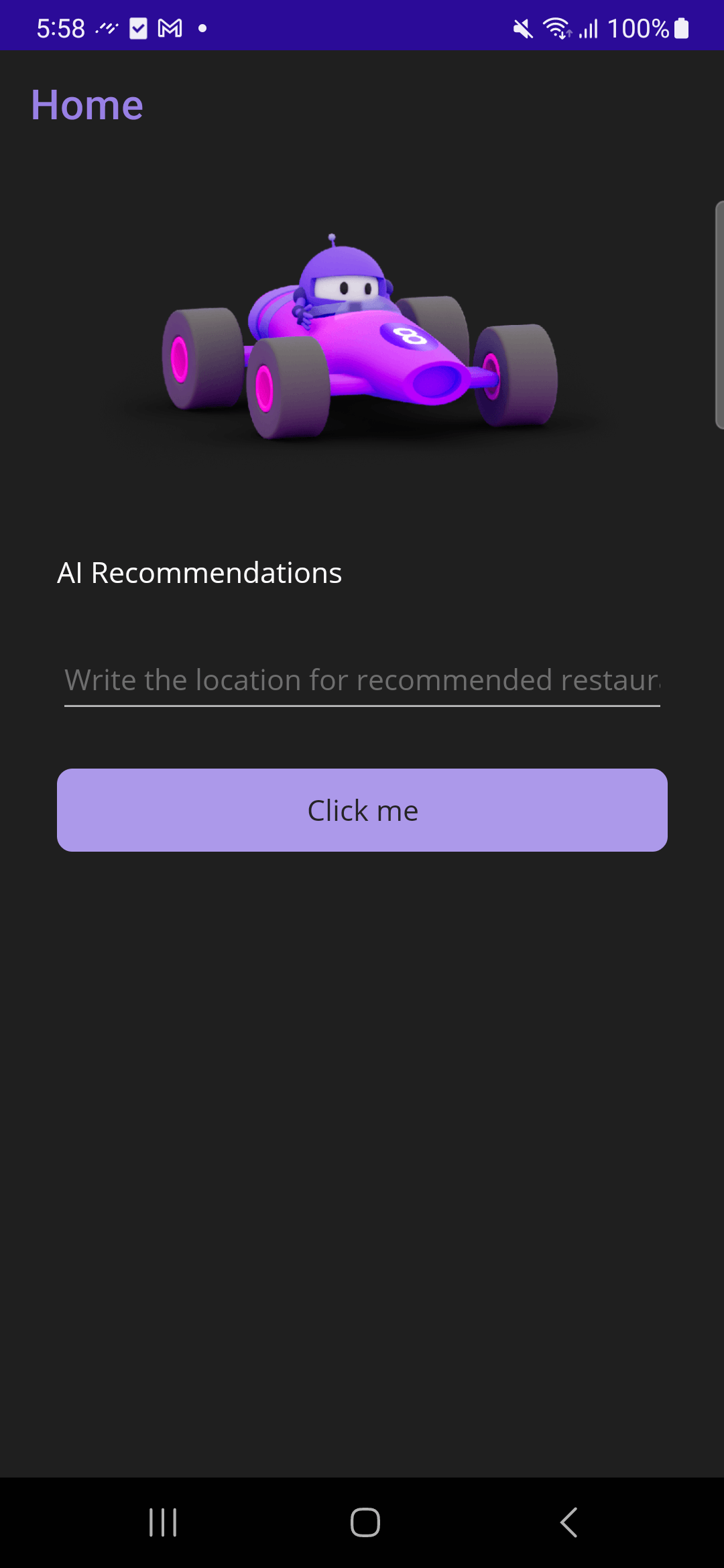 .NET MAUI app home page AI recommendations with a button click me