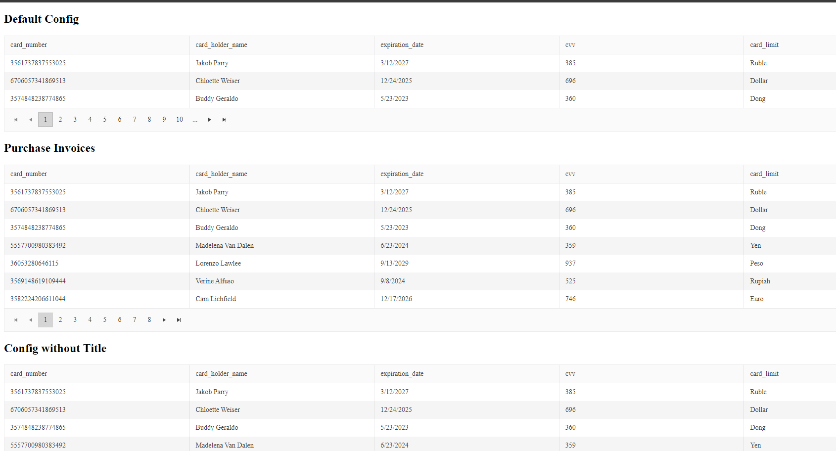 app-invoices-component has default config, purchase invoices, config without title