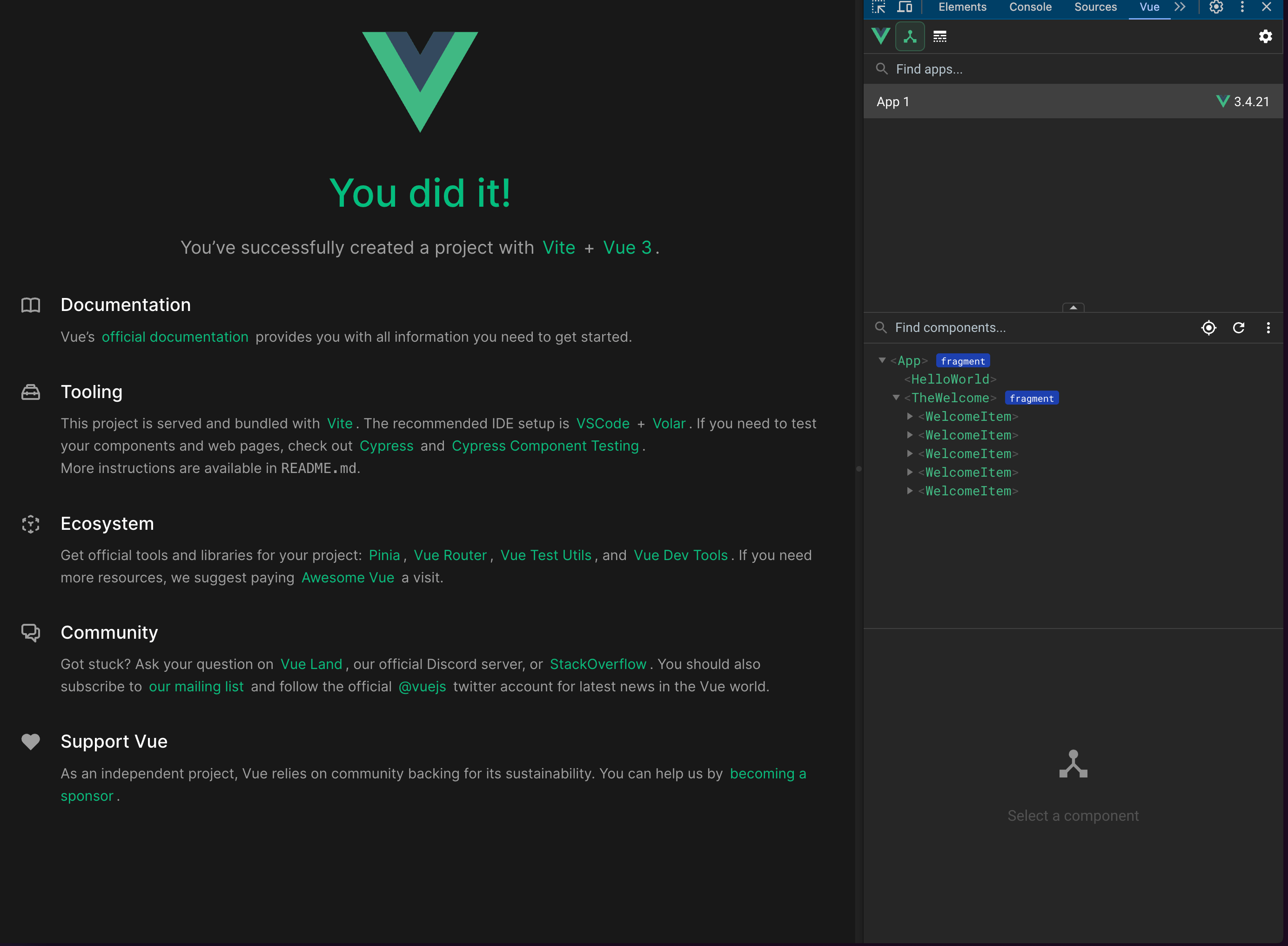 App with Vue tools