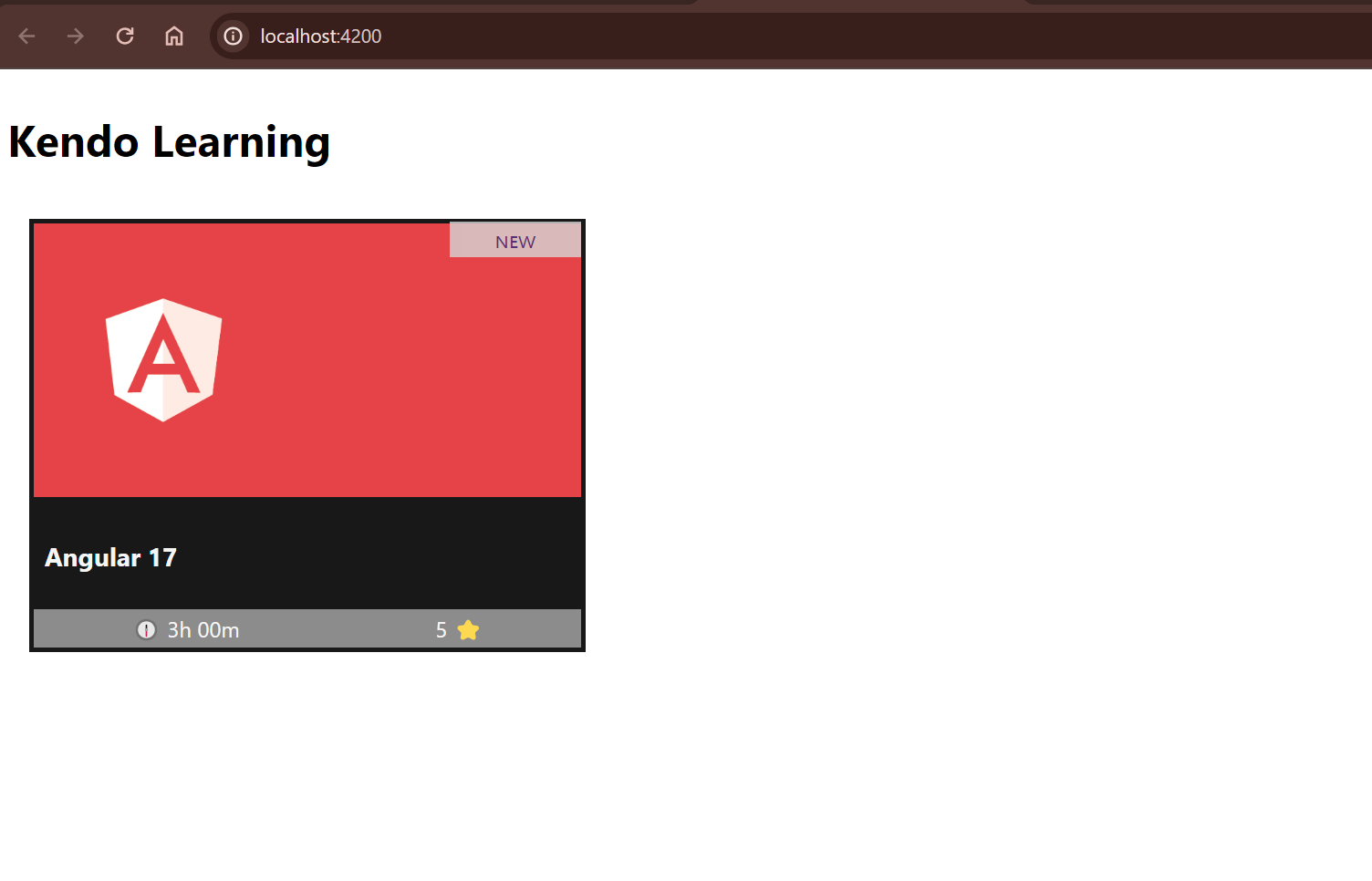 Kendo learning page showing the Angular 17 course