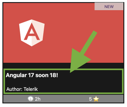 Course shows title as Angular 17 soon 18!, and author: Telerik