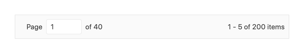 Page has an open field, for page number out of 40. It is currently showing 1. 1-5 of 200 items.