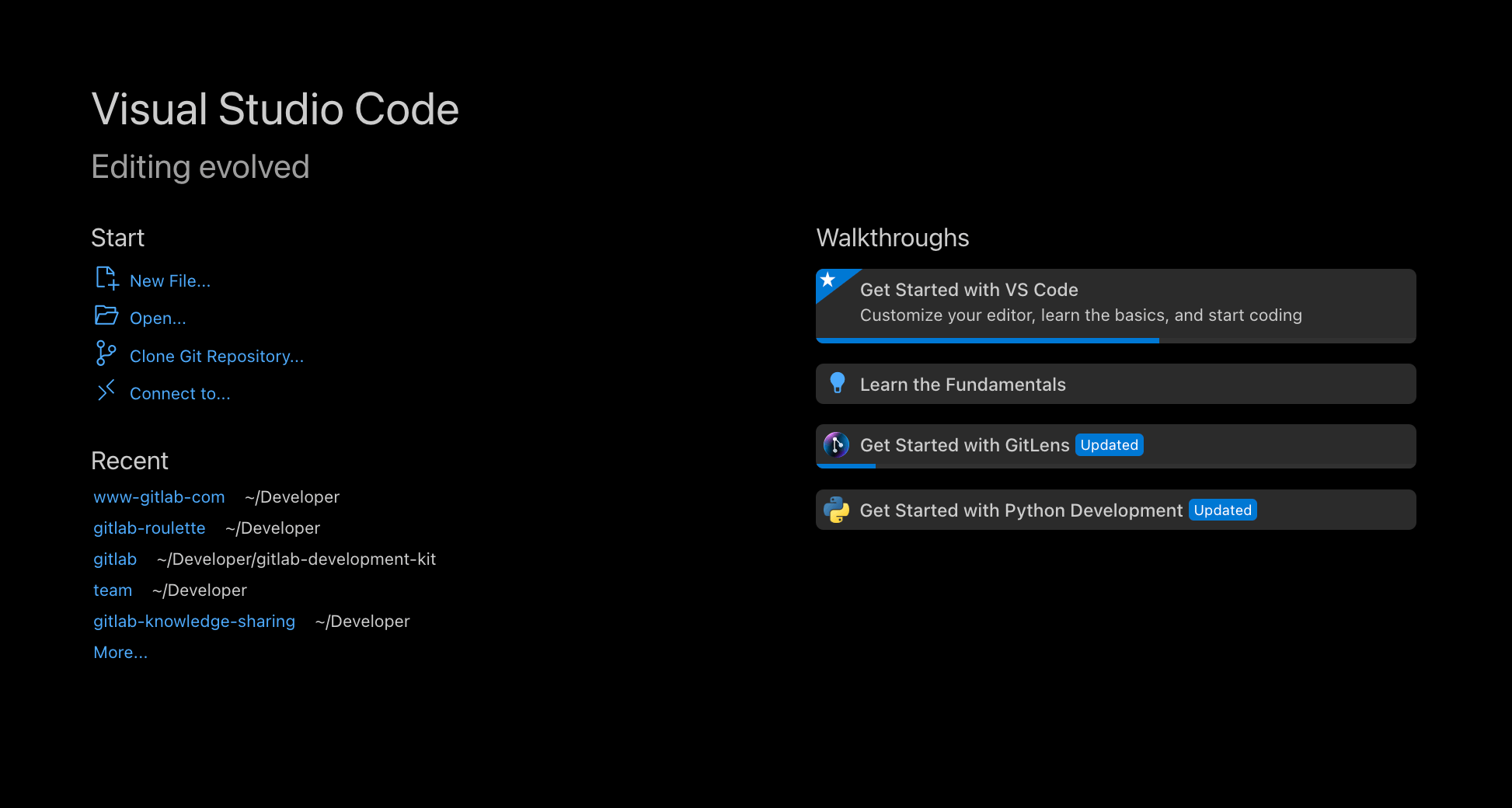 VSCode welcome screen