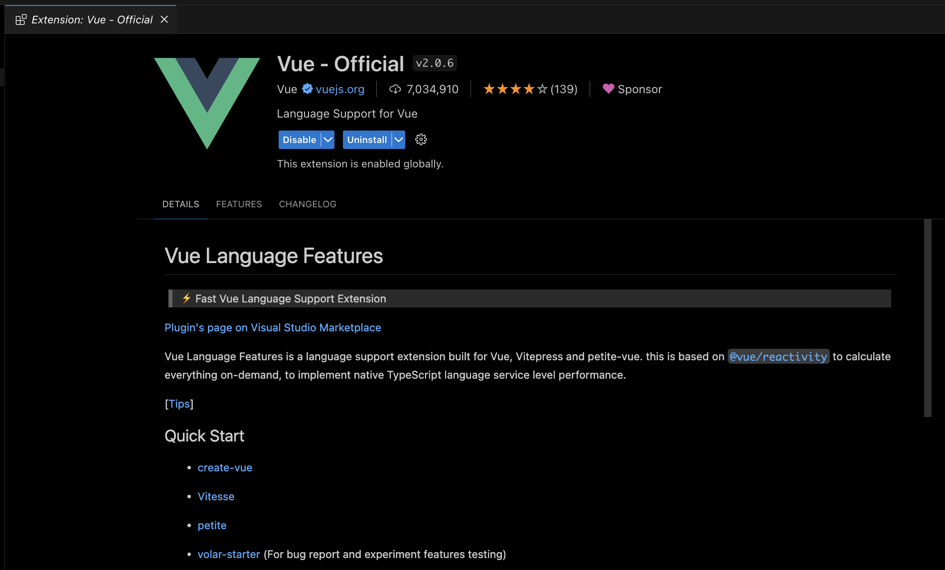 Vue.js official plugin screen