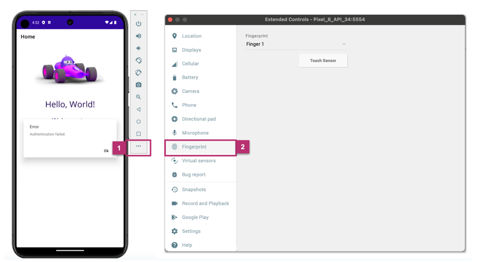 Fingerprint configuration in the emulator