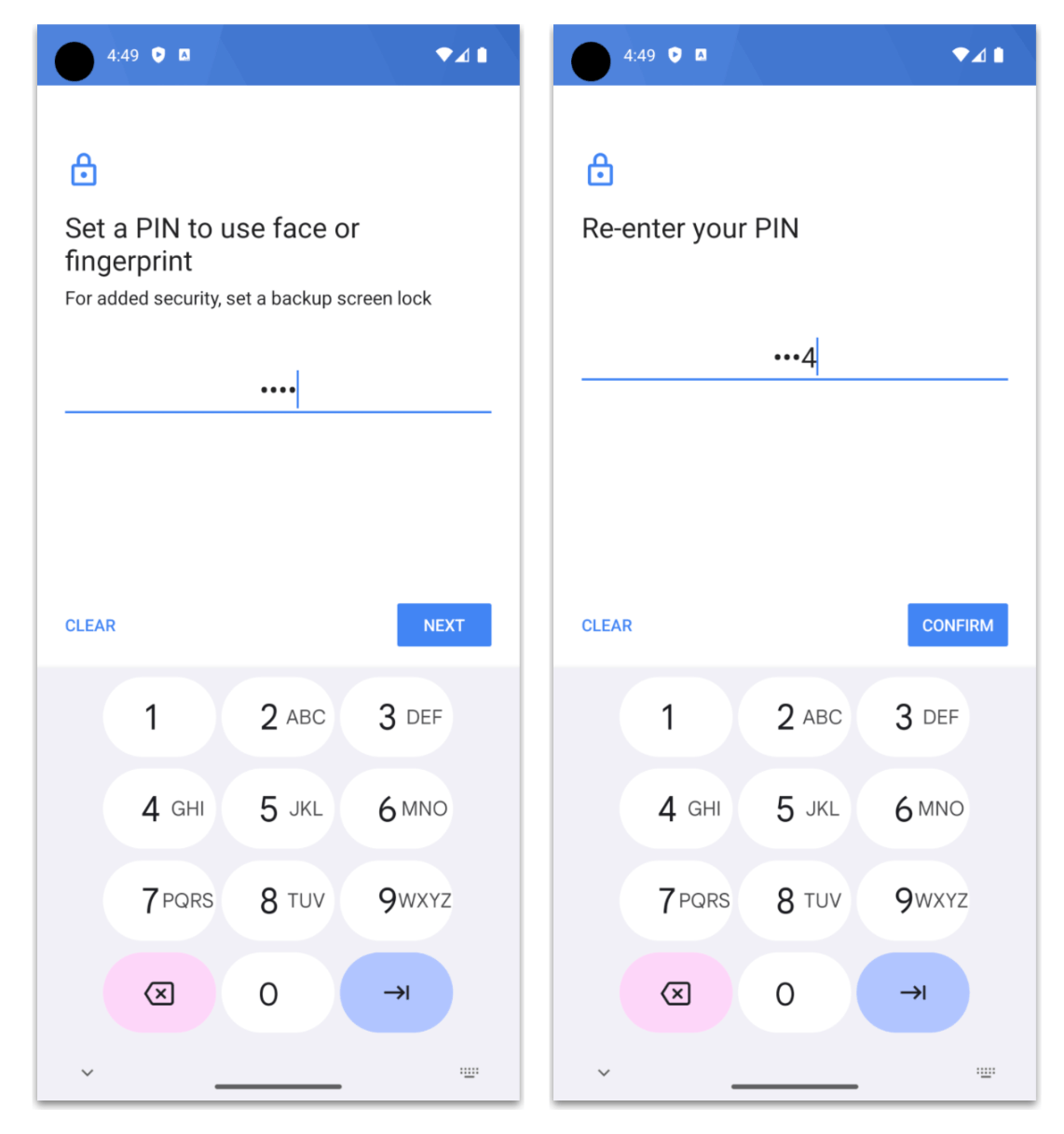 Fingerprint configuration in the emulator