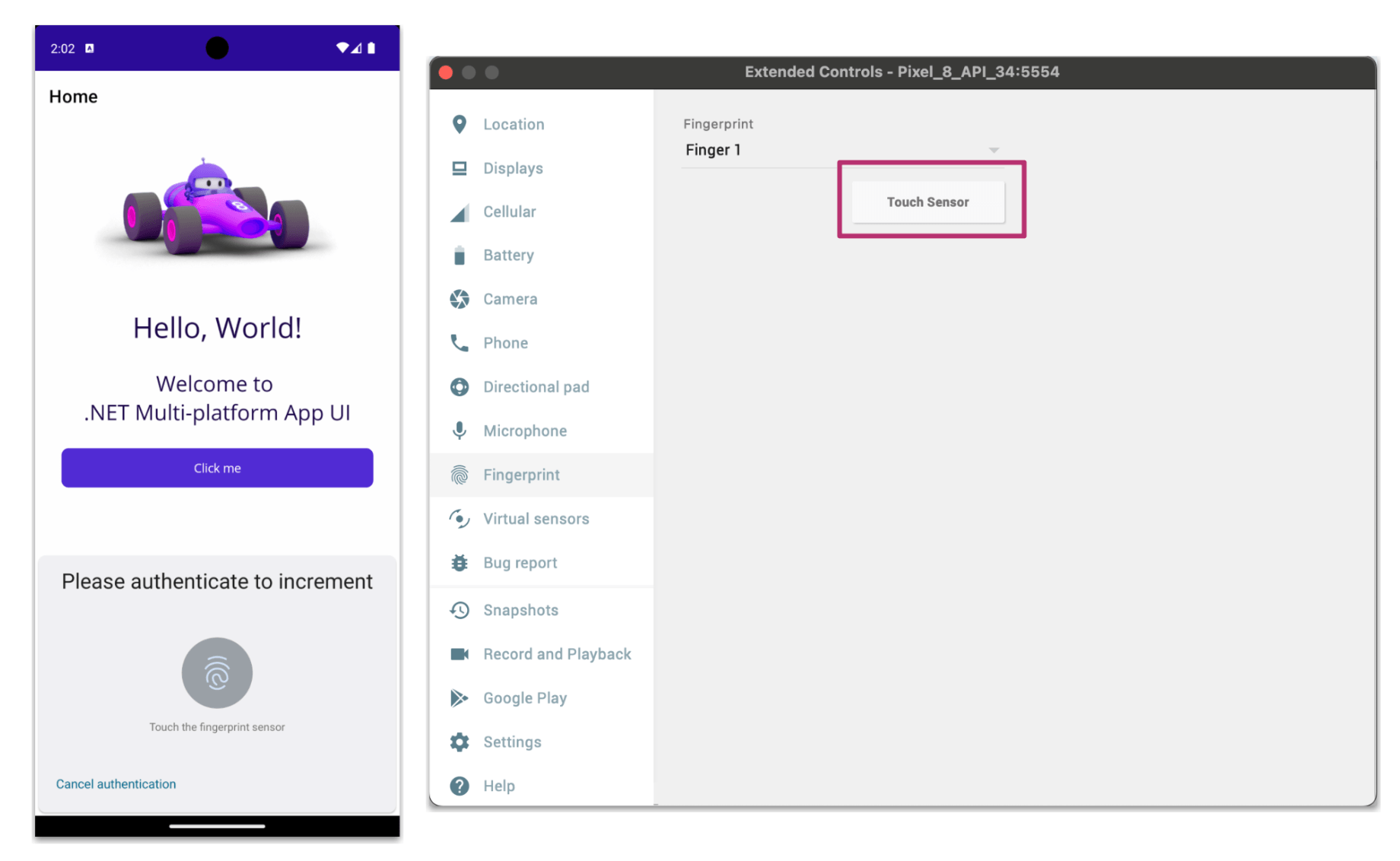 Authentication successful in the emulator