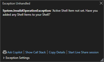 Active Shell Item is not set error