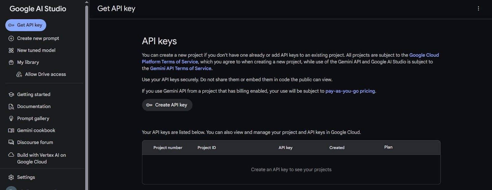 Create Google Gemini key