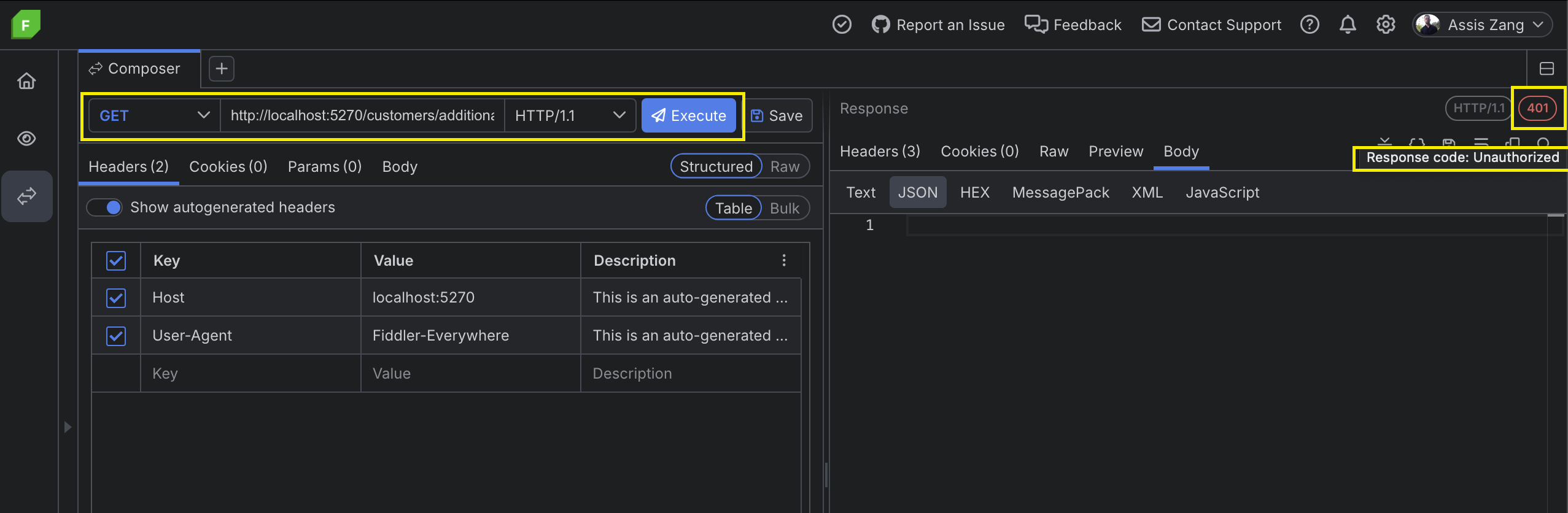 Running authenticated endpoint error