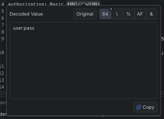 Decoded Value - 64 - user:pass