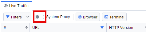 Live Traffic tab with System Proxy toggle