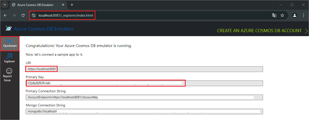 Azure Cosmos DB emulator quickstart