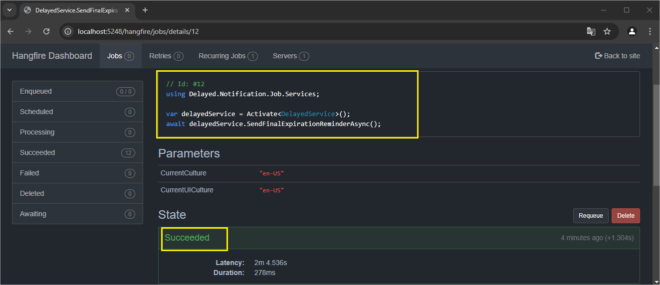 Delayed job dashboard succeeded