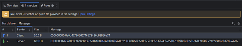 Fiddler Inspectors shows Client size 20 B and Server size 128 B