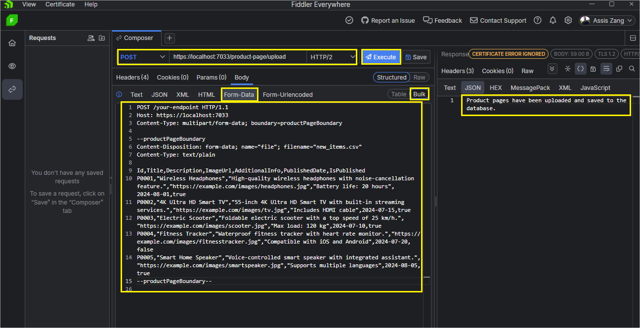 Sending CSV in Fiddler