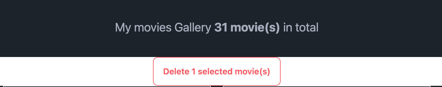 App displays the total number of movies in gallery and the number of selected movies