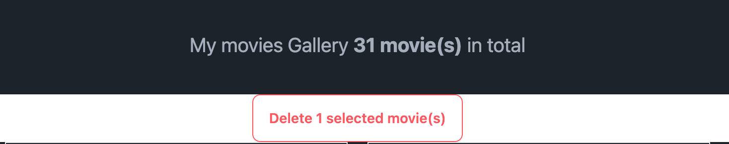 App displays the total number of movies in gallery and the number of selected movies