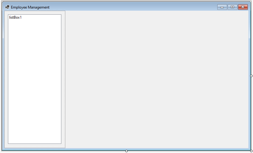 A WinForms application with a ListBox on the left and a lot of empty space on the right.