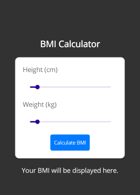 The interface of a body mass index calculator integrating the Telerik .NET MAUI Slider control