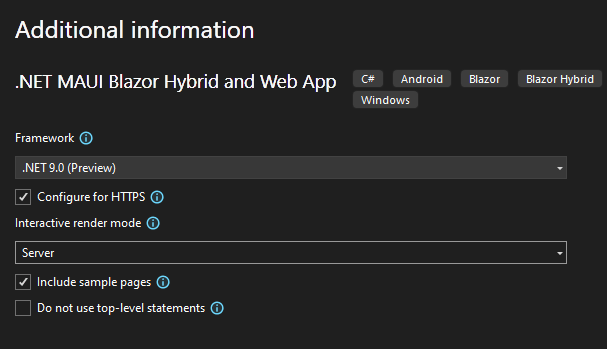 Configuring additional information for the project