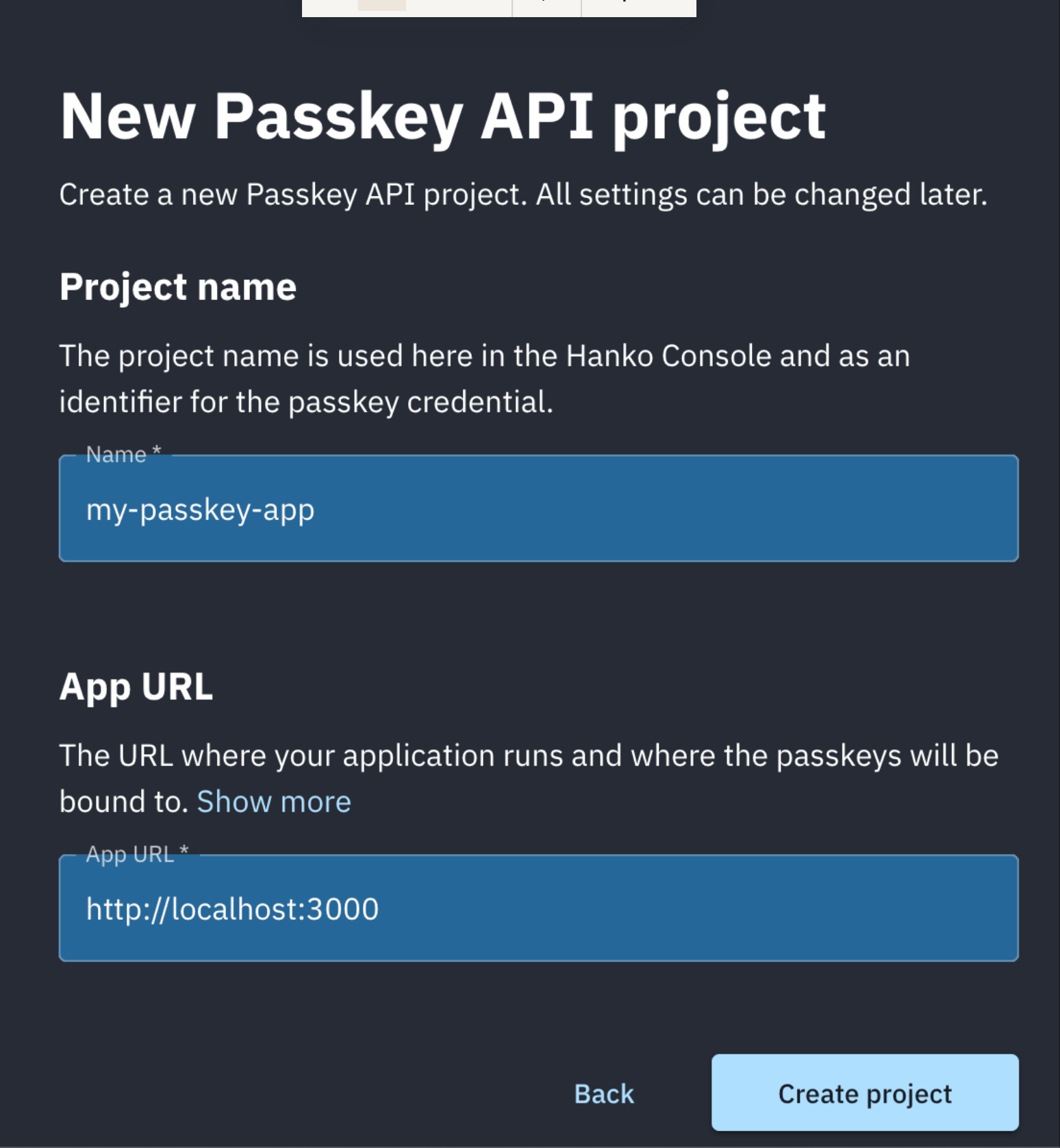 Create a new Passkey API project