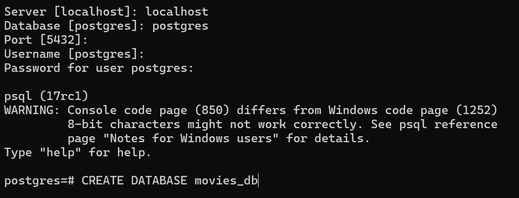 Postgres database setup