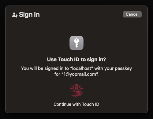 Browser modal to request users touch ID