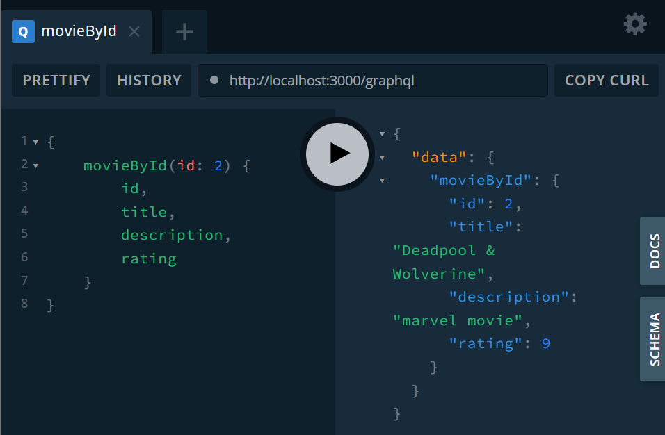 Successful movieById query and response