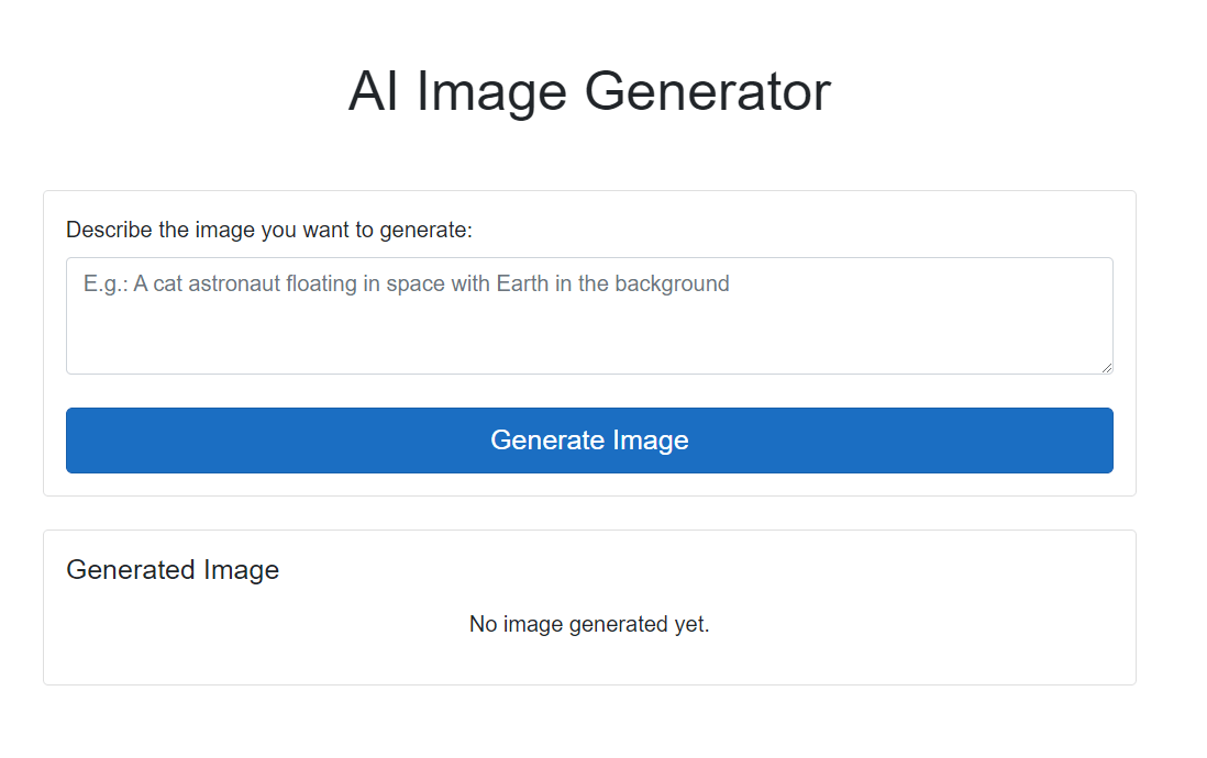 The initial screen of the image generating application using the Flux model