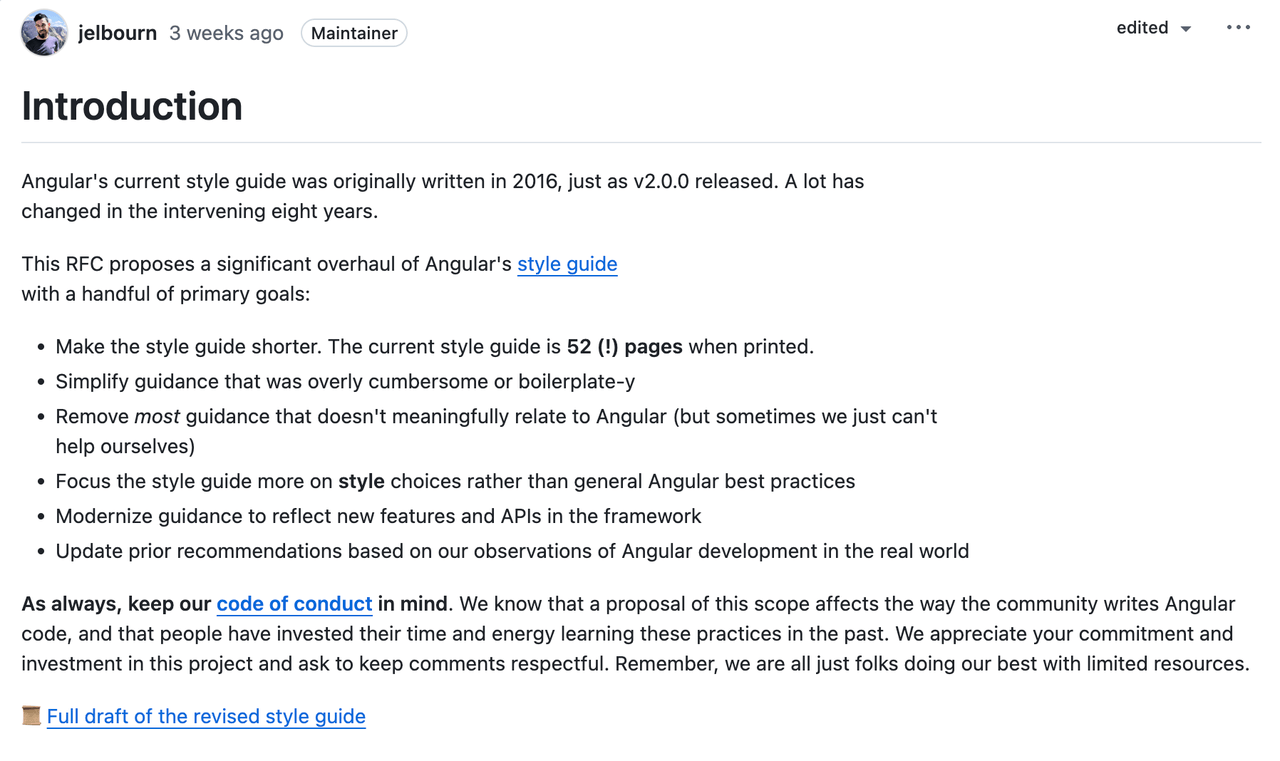 RFC proposing a significant overhaul of Angular's current style guide
