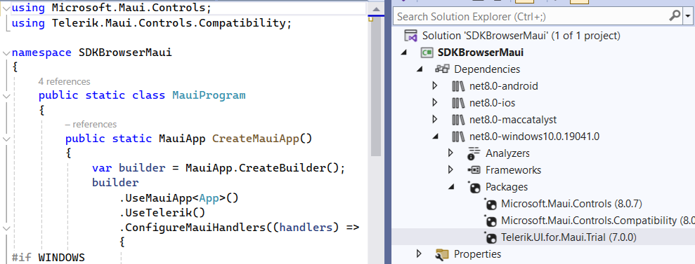 Code and SDK browser for Telerik Maui controls