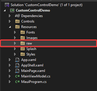 The Resources/raw folder that should be deleted from the .NET MAUI project